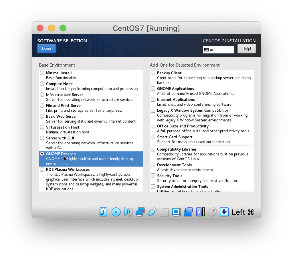 GNOME Desktop 선택 화면